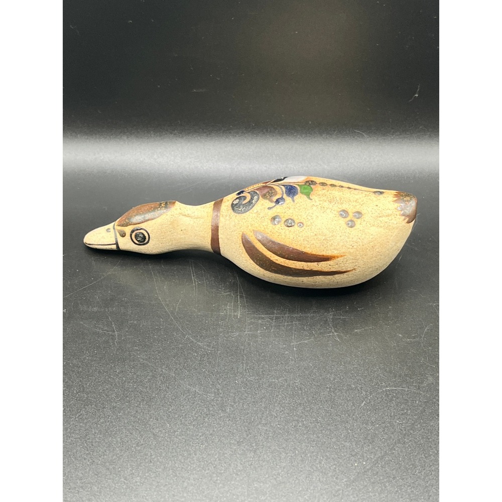 Mexican Pottery Tonala Duck Figurine Hand Painted Folk Art‎ Bird Signed 6" Long